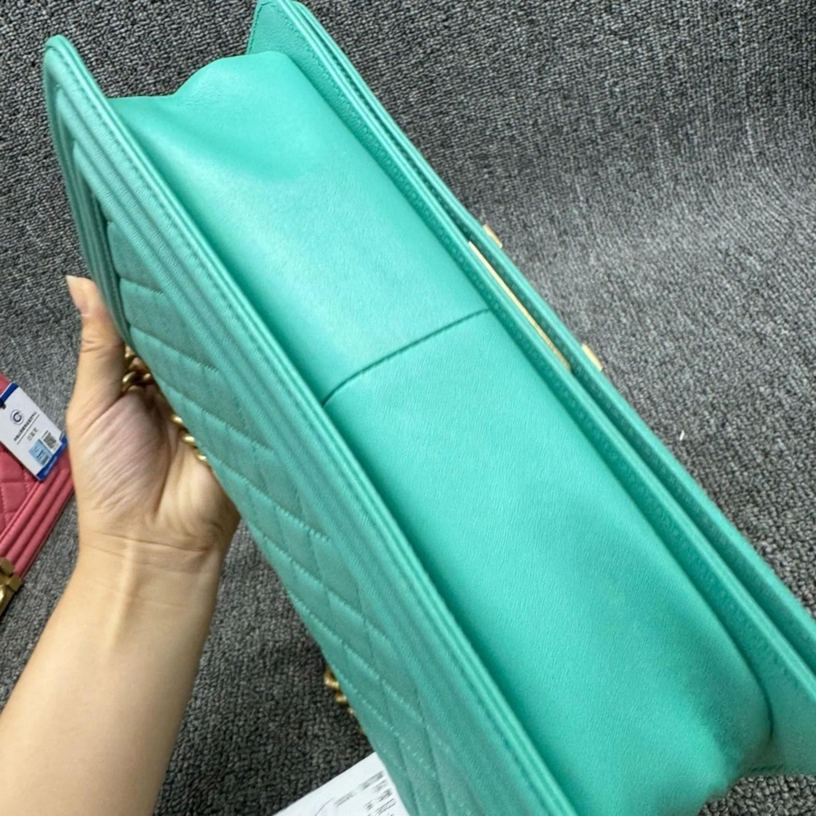 100%  Authentic CHANEL Boy Green Leather Shoulder Bag