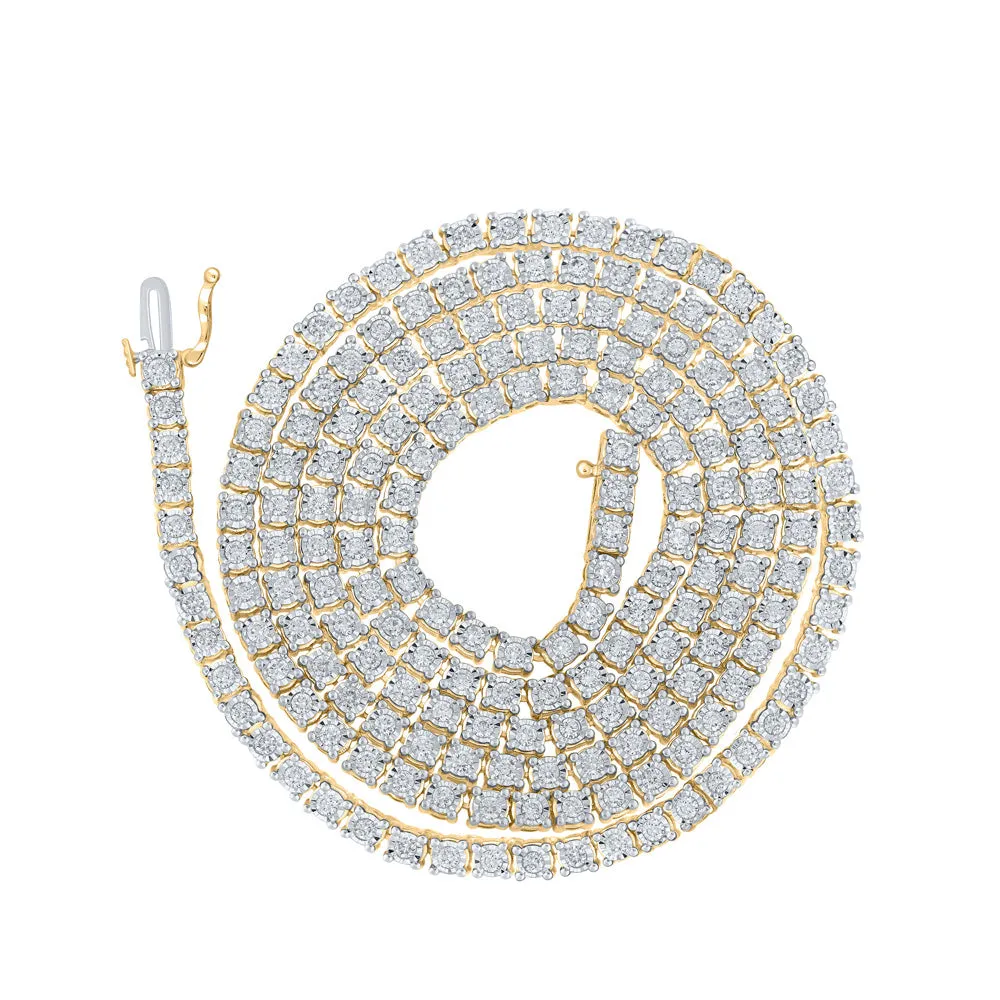 10kt Yellow Gold Mens Round Diamond 24-inch Tennis Chain Necklace 3-3/4 Cttw