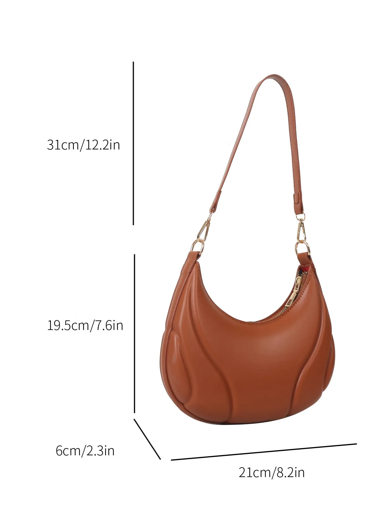 1pc Pressed Brown Pu Solid Color Single Shoulder Bag - Brown