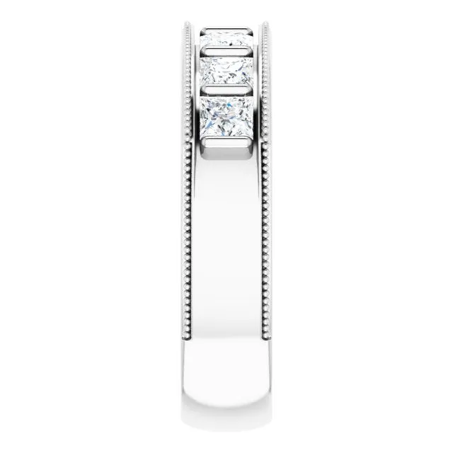 2.0 ctw Bar Set Princess Cut Diamond Milgrain Accent Men's Ring