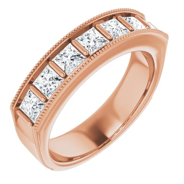 2.0 ctw Bar Set Princess Cut Diamond Milgrain Accent Men's Ring
