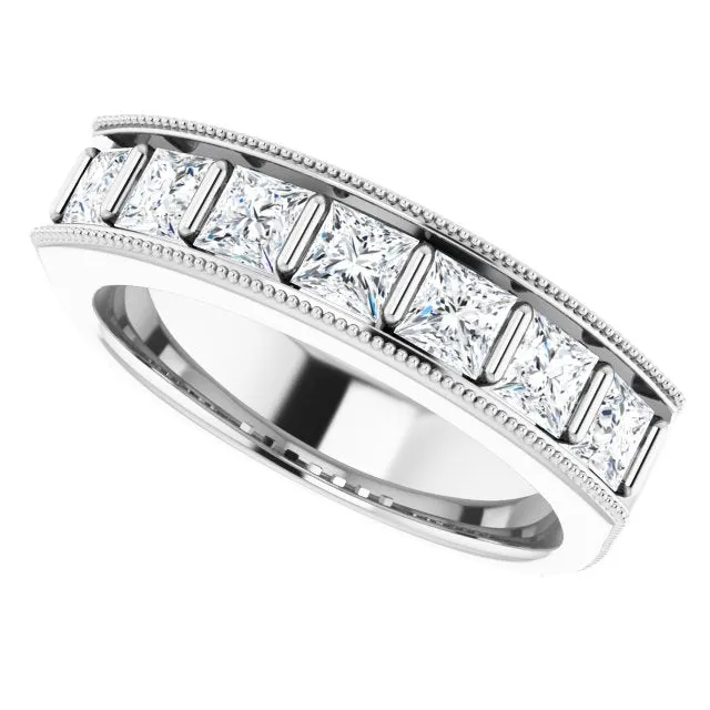 2.0 ctw Bar Set Princess Cut Diamond Milgrain Accent Men's Ring