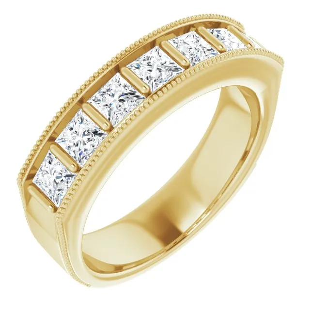 2.0 ctw Bar Set Princess Cut Diamond Milgrain Accent Men's Ring