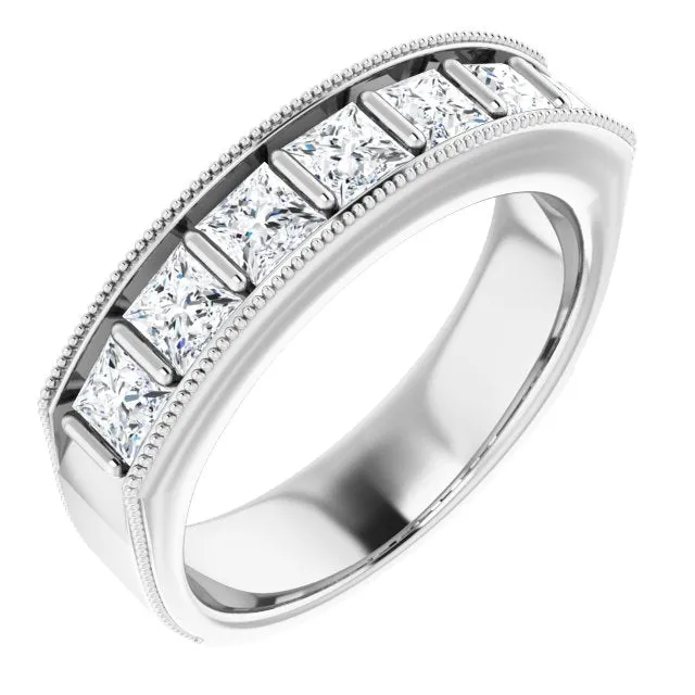 2.0 ctw Bar Set Princess Cut Diamond Milgrain Accent Men's Ring
