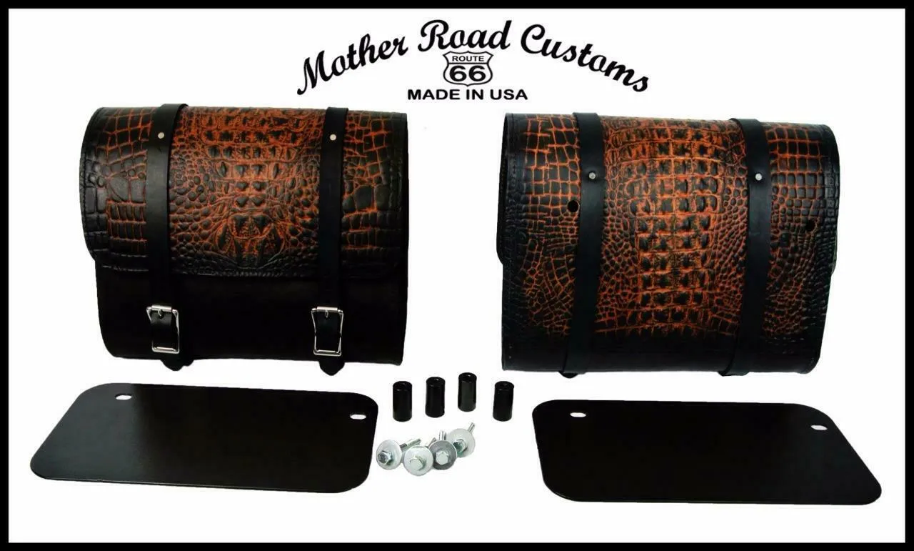 2015-2024 Indian Scout Saddle Bags Mounting Hardware Ant Brn Alligator Leather