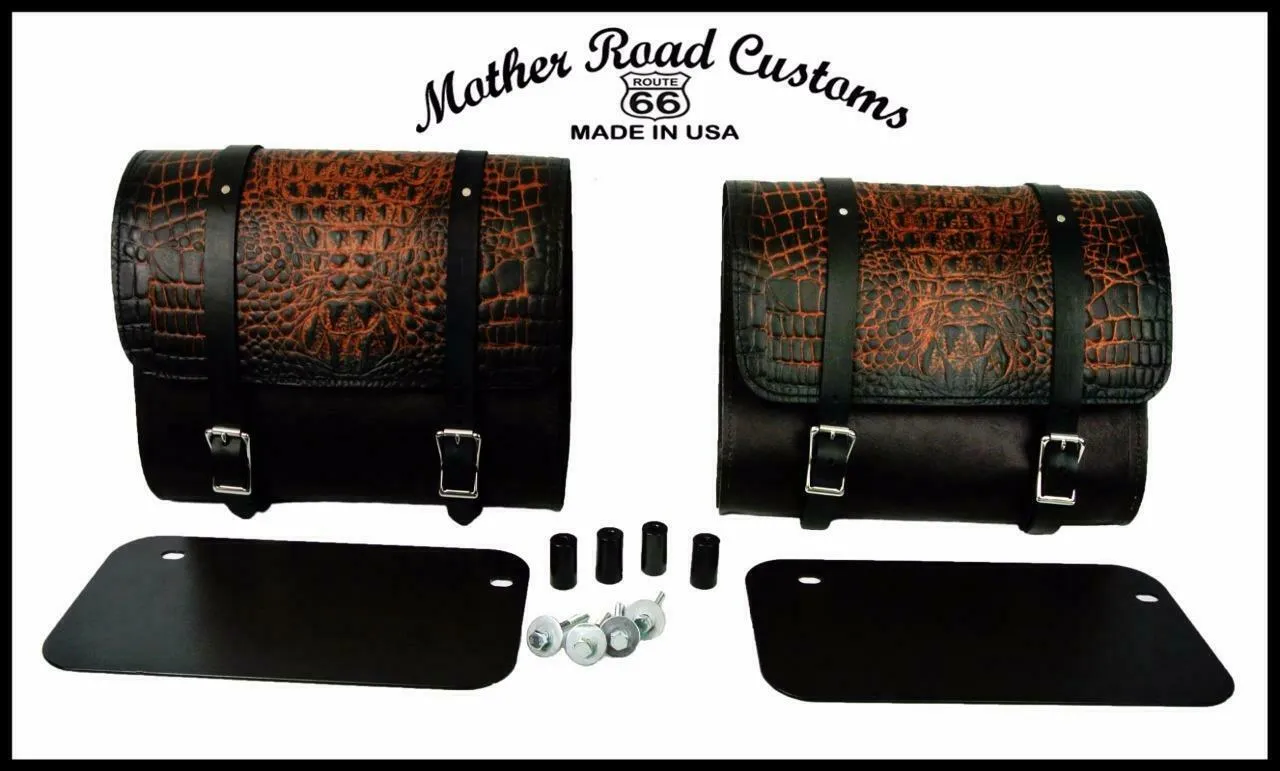 2015-2024 Indian Scout Saddle Bags Mounting Hardware Ant Brn Alligator Leather