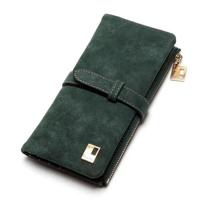 2020 New Fashion Women Wallets Drawstring Nubuck Leather Zipper Wallet Women's Long Design Purse Two Fold More Color Clutch