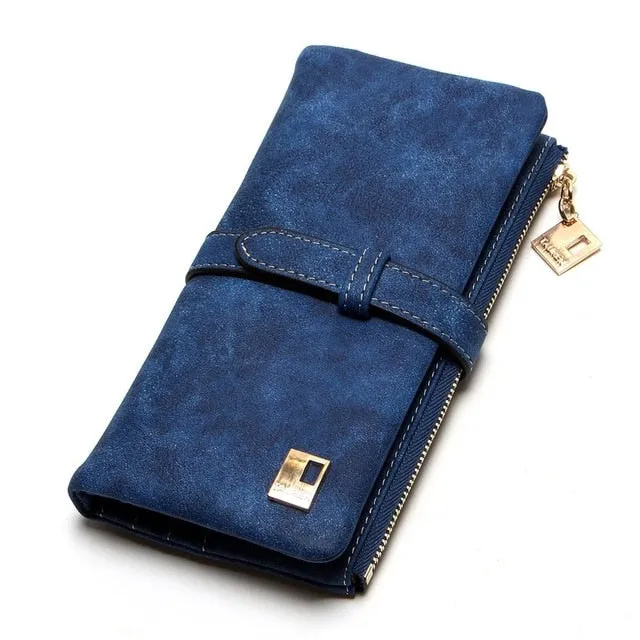 2020 New Fashion Women Wallets Drawstring Nubuck Leather Zipper Wallet Women's Long Design Purse Two Fold More Color Clutch