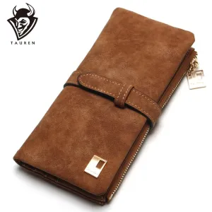 2020 New Fashion Women Wallets Drawstring Nubuck Leather Zipper Wallet Women's Long Design Purse Two Fold More Color Clutch