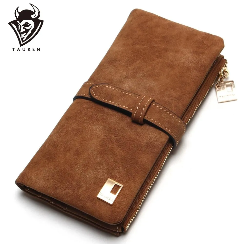 2020 New Fashion Women Wallets Drawstring Nubuck Leather Zipper Wallet Women's Long Design Purse Two Fold More Color Clutch