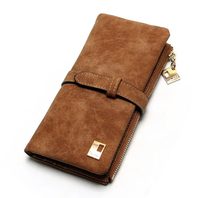 2020 New Fashion Women Wallets Drawstring Nubuck Leather Zipper Wallet Women's Long Design Purse Two Fold More Color Clutch