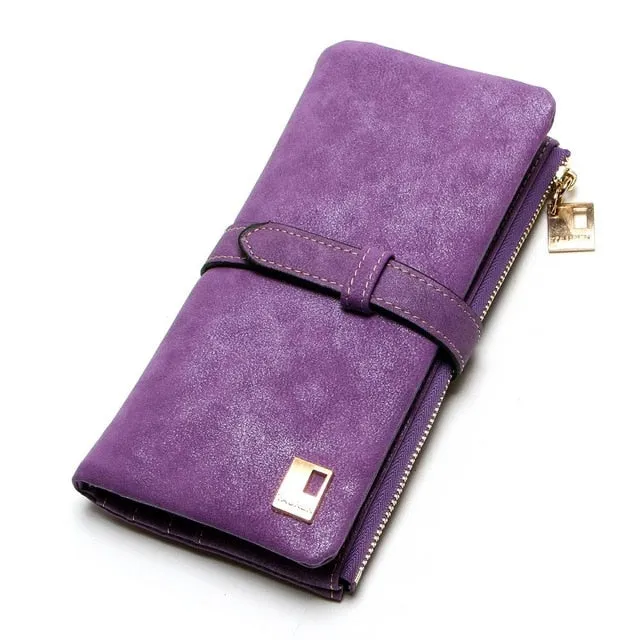 2020 New Fashion Women Wallets Drawstring Nubuck Leather Zipper Wallet Women's Long Design Purse Two Fold More Color Clutch