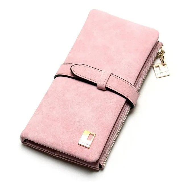 2020 New Fashion Women Wallets Drawstring Nubuck Leather Zipper Wallet Women's Long Design Purse Two Fold More Color Clutch