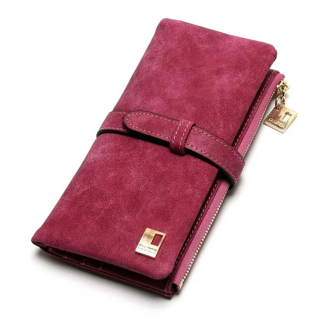2020 New Fashion Women Wallets Drawstring Nubuck Leather Zipper Wallet Women's Long Design Purse Two Fold More Color Clutch