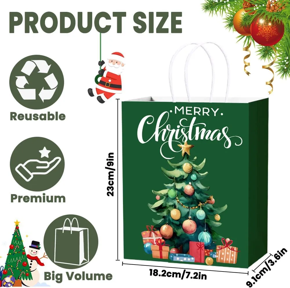 24PCS Christmas Gift Bags，Christmas Kraft Paper Reusable Small Gift Bags Bulk