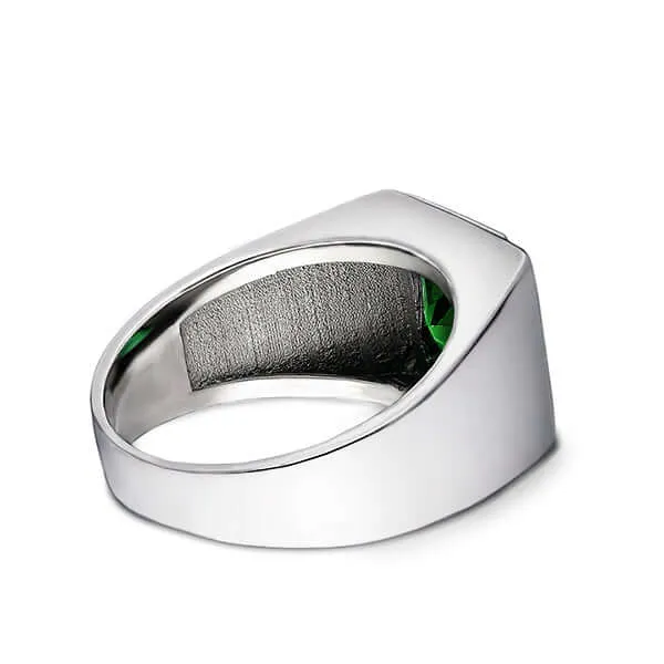 3 Diamond Accents Solid Sterling Silver Men's Gemstone Ring