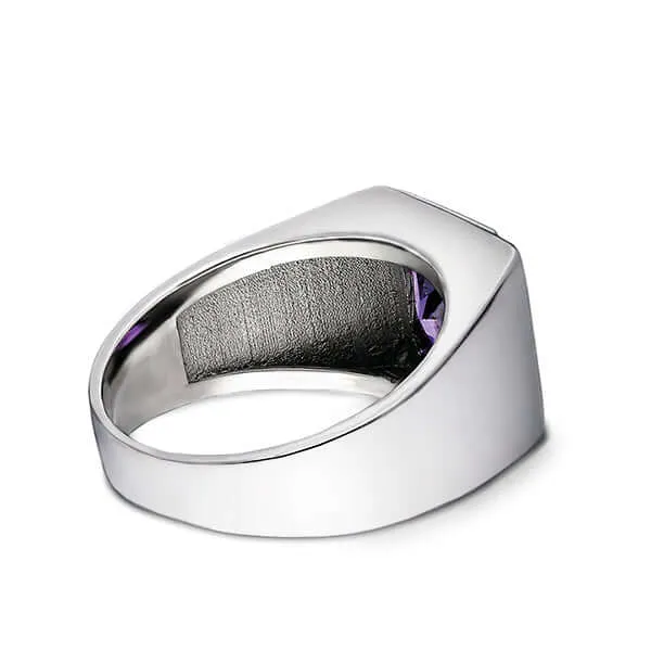 3 Diamond Accents Solid Sterling Silver Men's Gemstone Ring