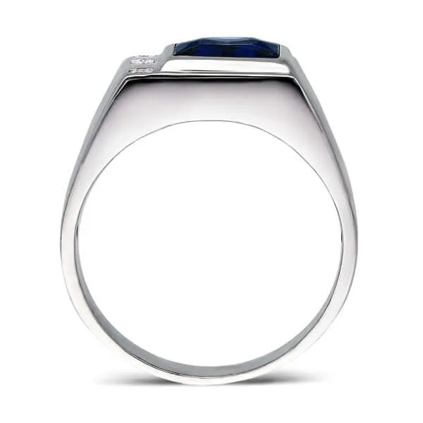 3 Diamond Accents Solid Sterling Silver Men's Gemstone Ring