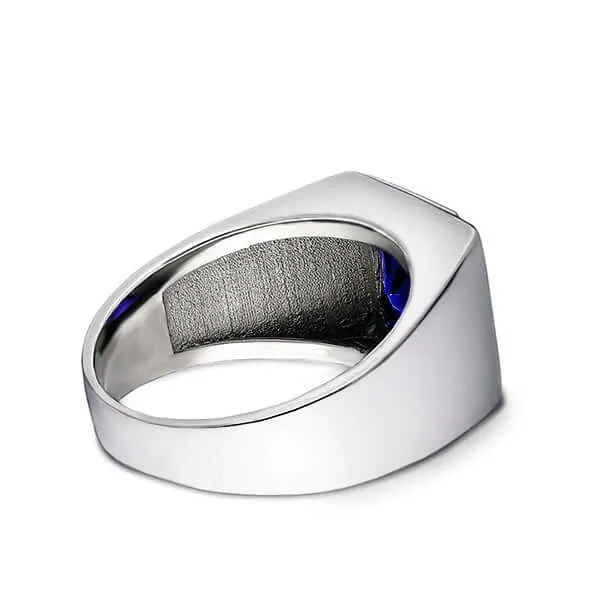 3 Diamond Accents Solid Sterling Silver Men's Gemstone Ring