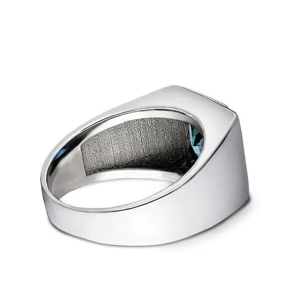 3 Diamond Accents Solid Sterling Silver Men's Gemstone Ring