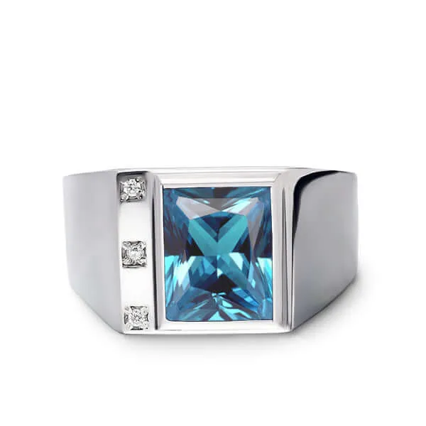 3 Diamond Accents Solid Sterling Silver Men's Gemstone Ring