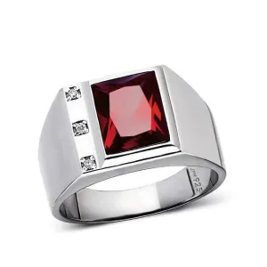 3 Diamond Accents Solid Sterling Silver Men's Gemstone Ring