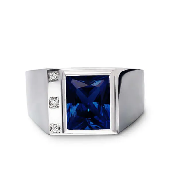 3 Diamond Accents Solid Sterling Silver Men's Gemstone Ring