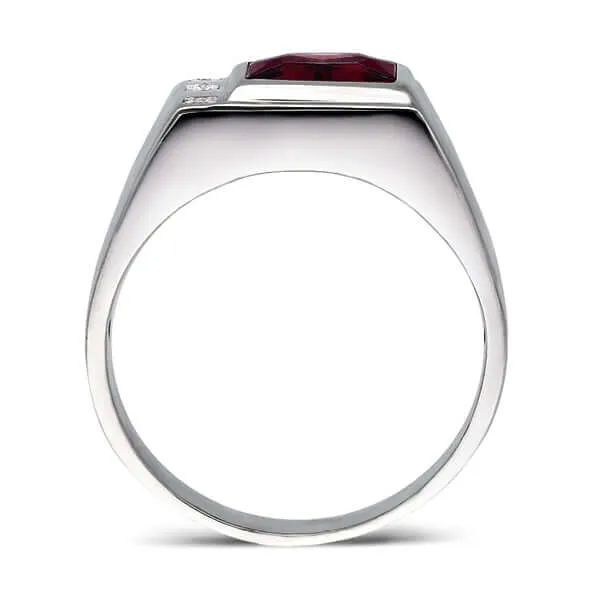 3 Diamond Accents Solid Sterling Silver Men's Gemstone Ring