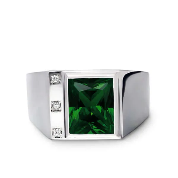 3 Diamond Accents Solid Sterling Silver Men's Gemstone Ring