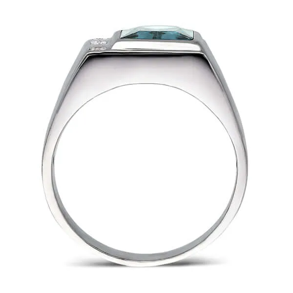 3 Diamond Accents Solid Sterling Silver Men's Gemstone Ring