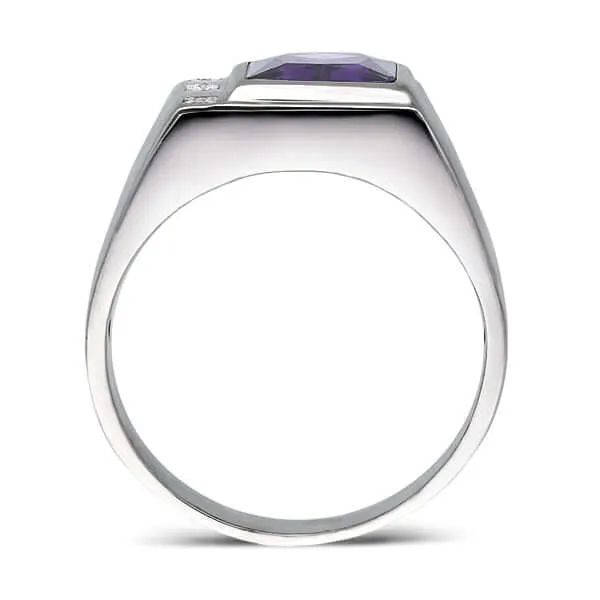 3 Diamond Accents Solid Sterling Silver Men's Gemstone Ring