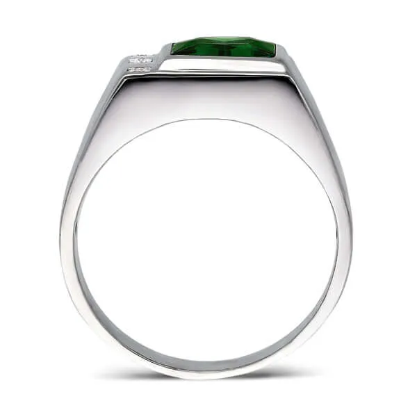3 Diamond Accents Solid Sterling Silver Men's Gemstone Ring