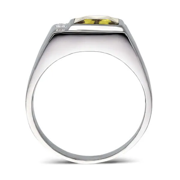 3 Diamond Accents Solid Sterling Silver Men's Gemstone Ring