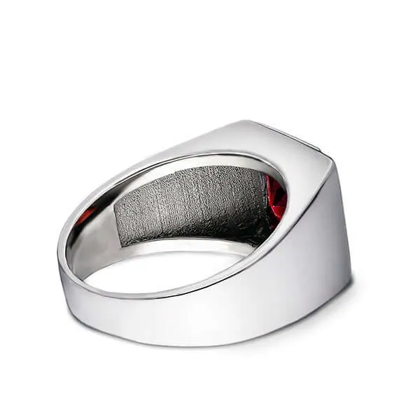 3 Diamond Accents Solid Sterling Silver Men's Gemstone Ring