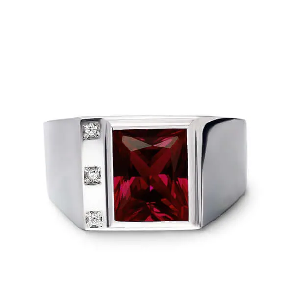 3 Diamond Accents Solid Sterling Silver Men's Gemstone Ring