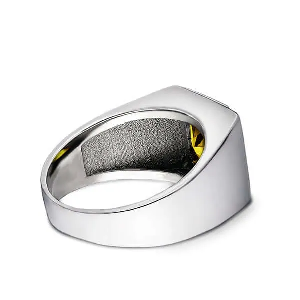 3 Diamond Accents Solid Sterling Silver Men's Gemstone Ring