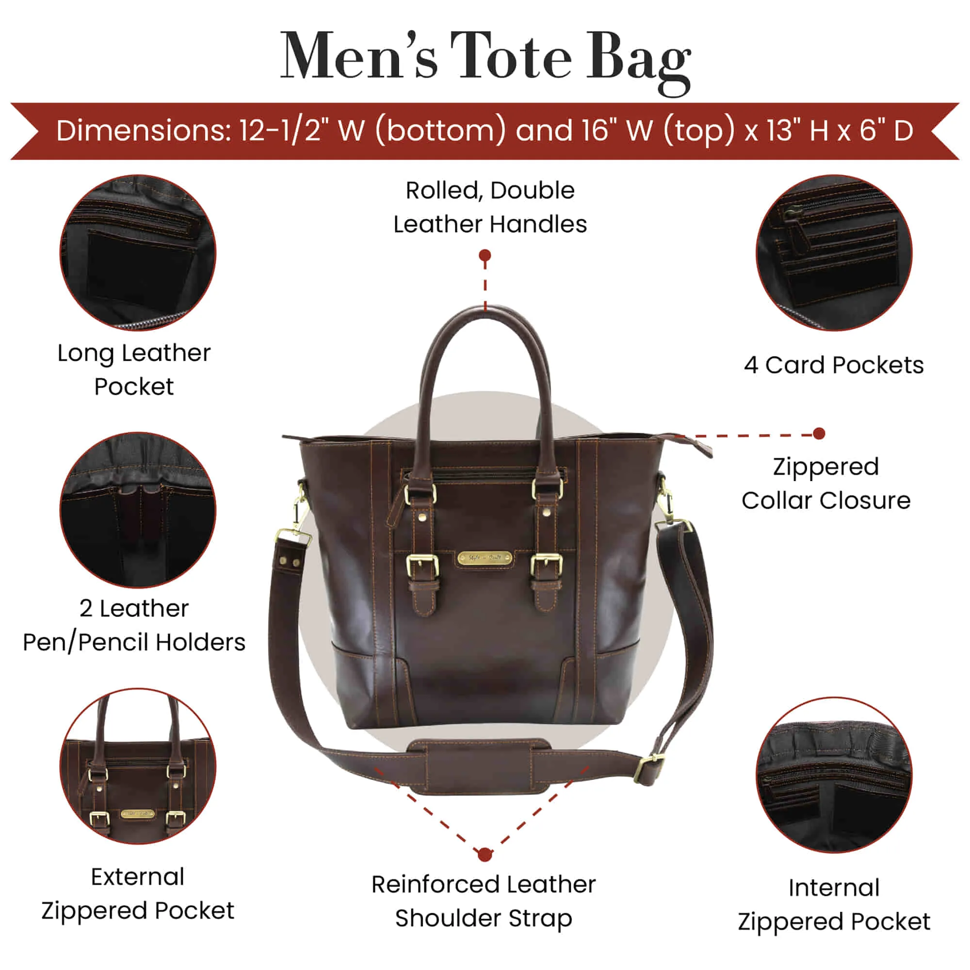 392006 Men's Tote Bag in Dark Brown Full Grain Leather | Style n Craft