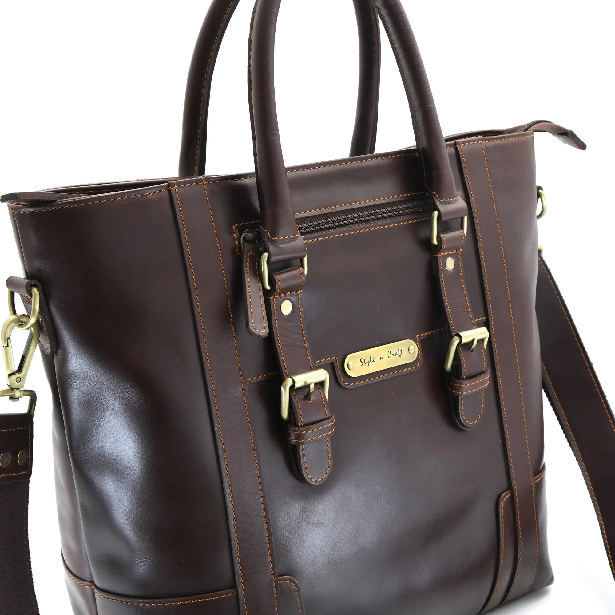 392006 Men's Tote Bag in Dark Brown Full Grain Leather | Style n Craft