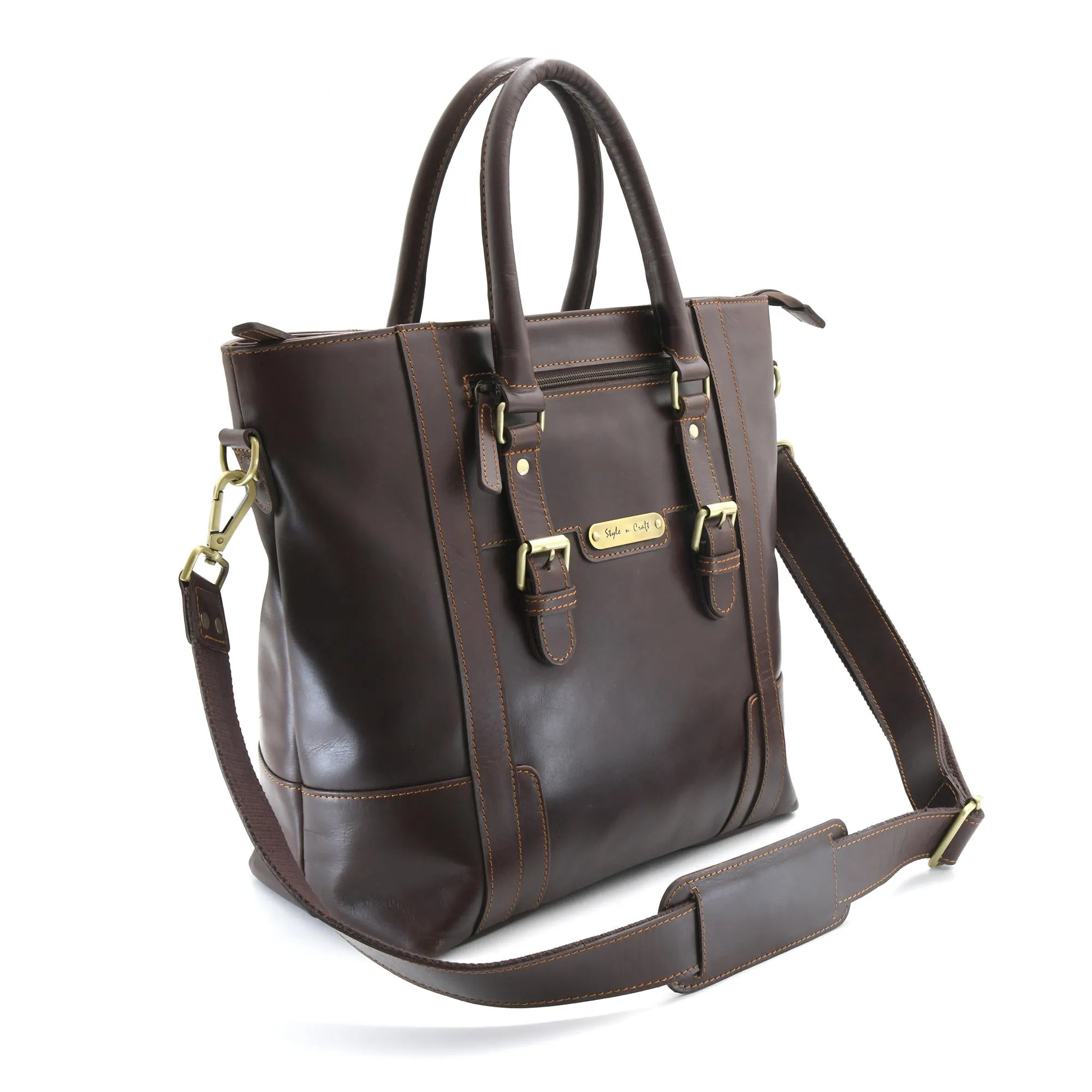 392006 Men's Tote Bag in Dark Brown Full Grain Leather | Style n Craft