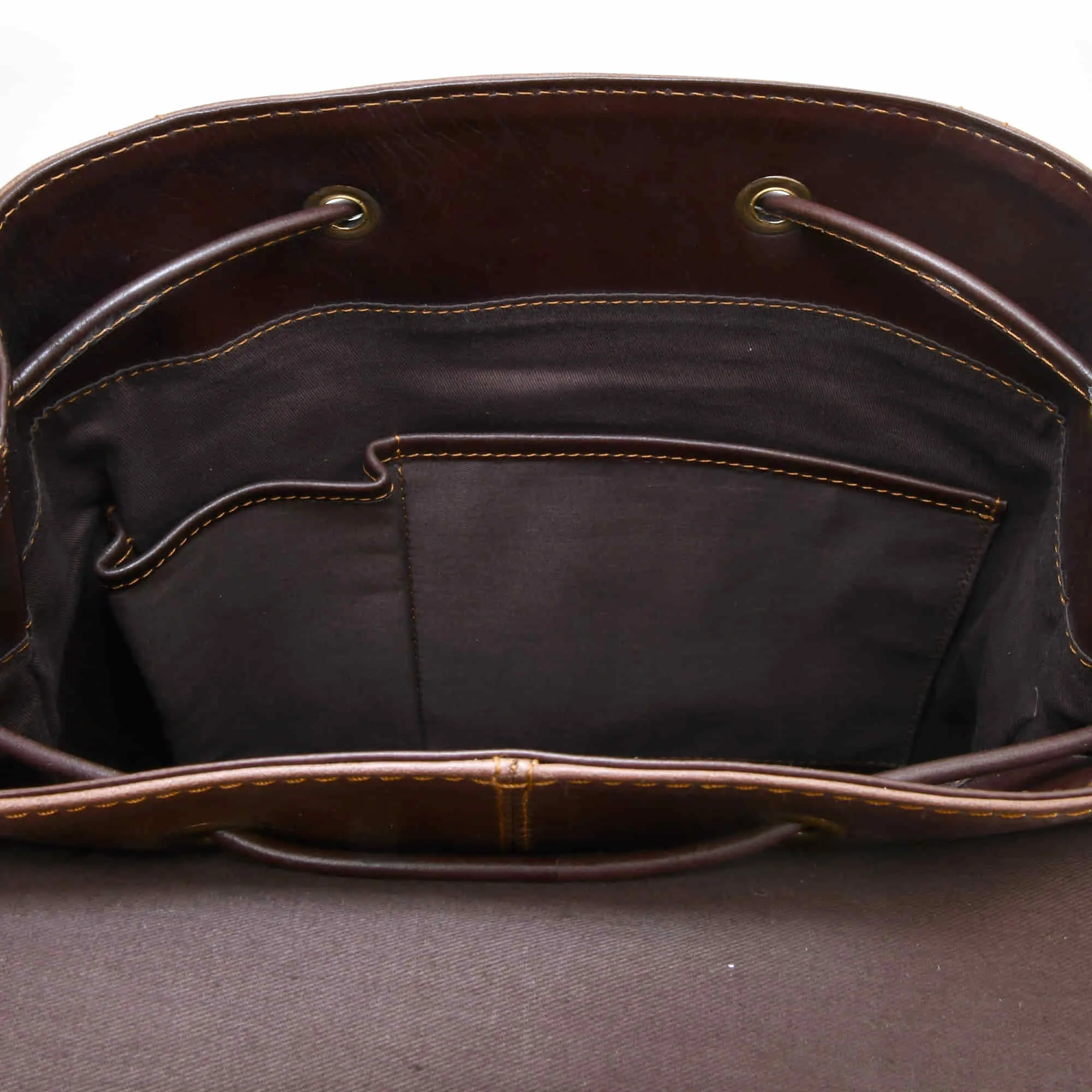 392152 Tall Backpack in Full Grain Leather with 1 Front Pocket | Light & Dark Brown Combination | Style n Craft
