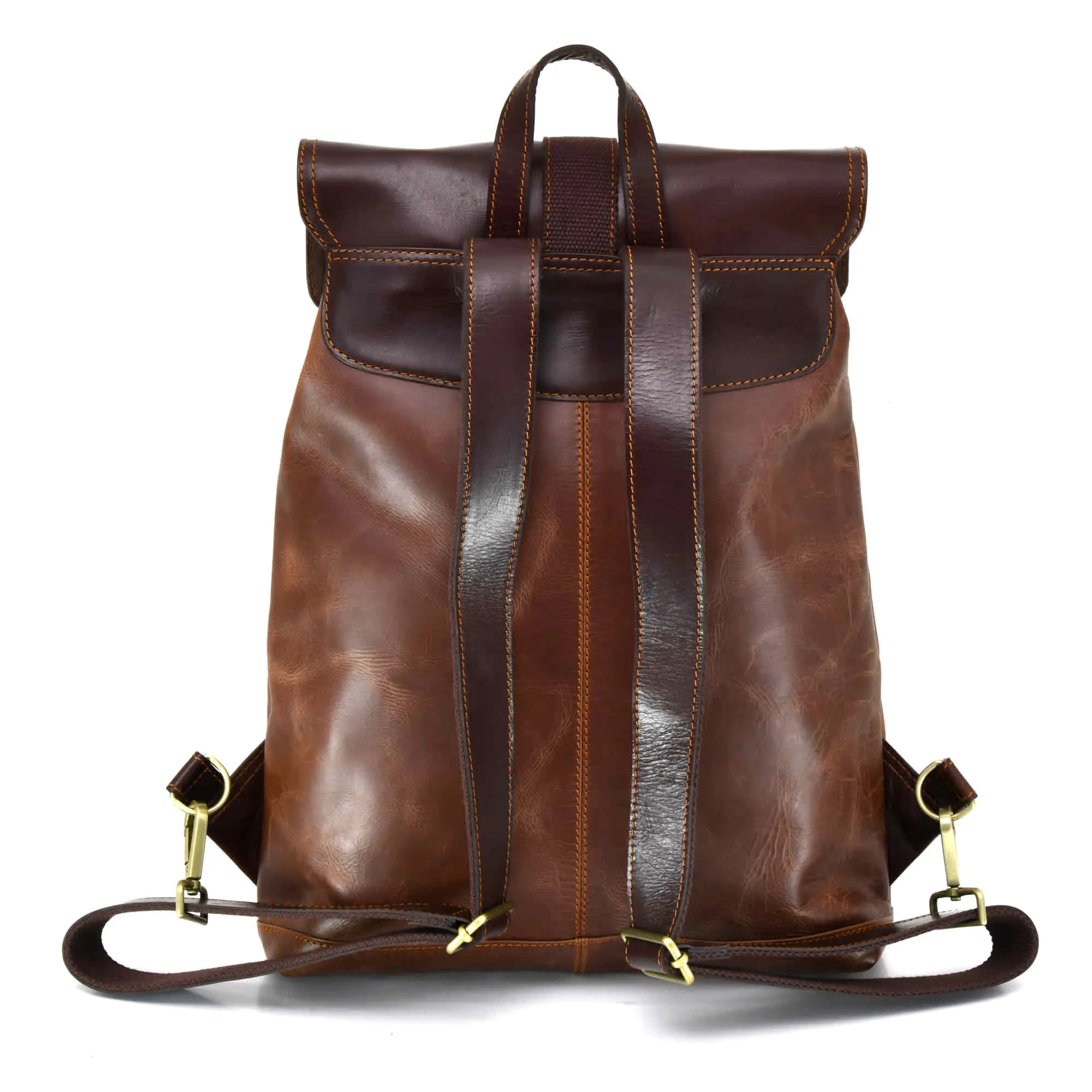 392152 Tall Backpack in Full Grain Leather with 1 Front Pocket | Light & Dark Brown Combination | Style n Craft