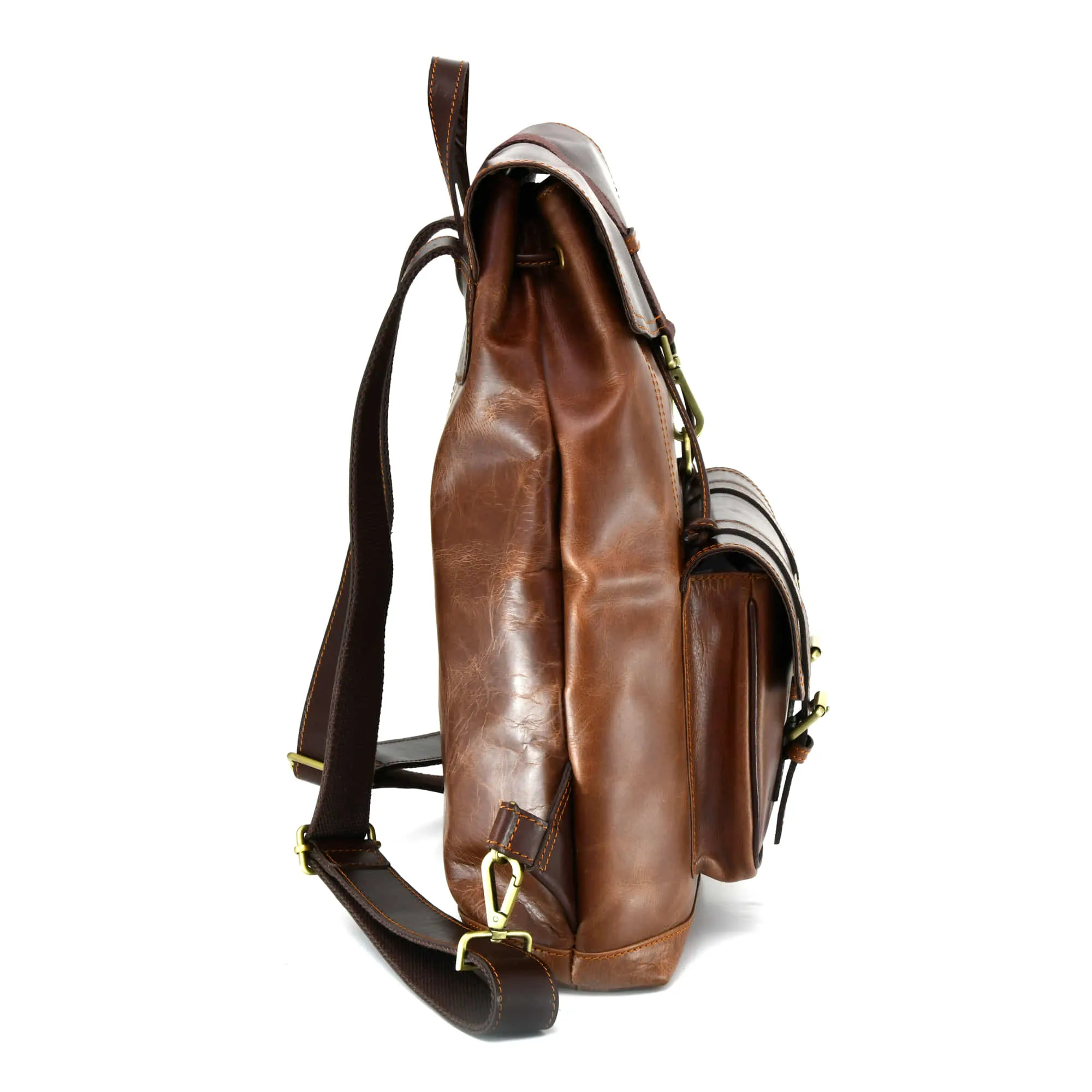 392152 Tall Backpack in Full Grain Leather with 1 Front Pocket | Light & Dark Brown Combination | Style n Craft