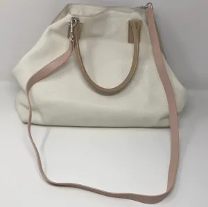 Akris Cream and Tan Pebbeled Leather Top Handle Bag