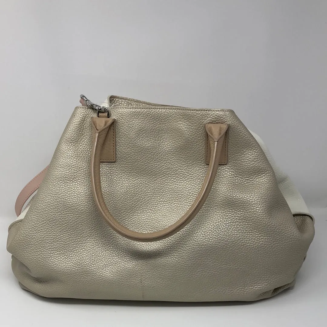 Akris Cream and Tan Pebbeled Leather Top Handle Bag