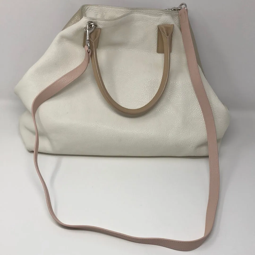 Akris Cream and Tan Pebbeled Leather Top Handle Bag