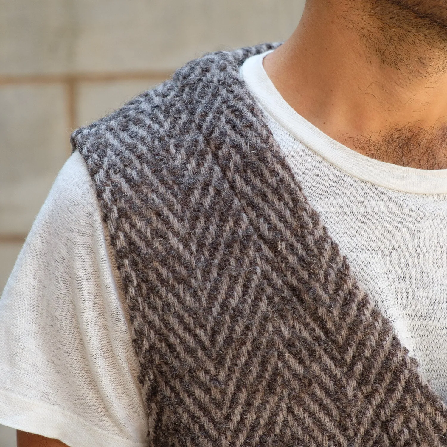 Ayavi Vest in Bold Brown Herringbone