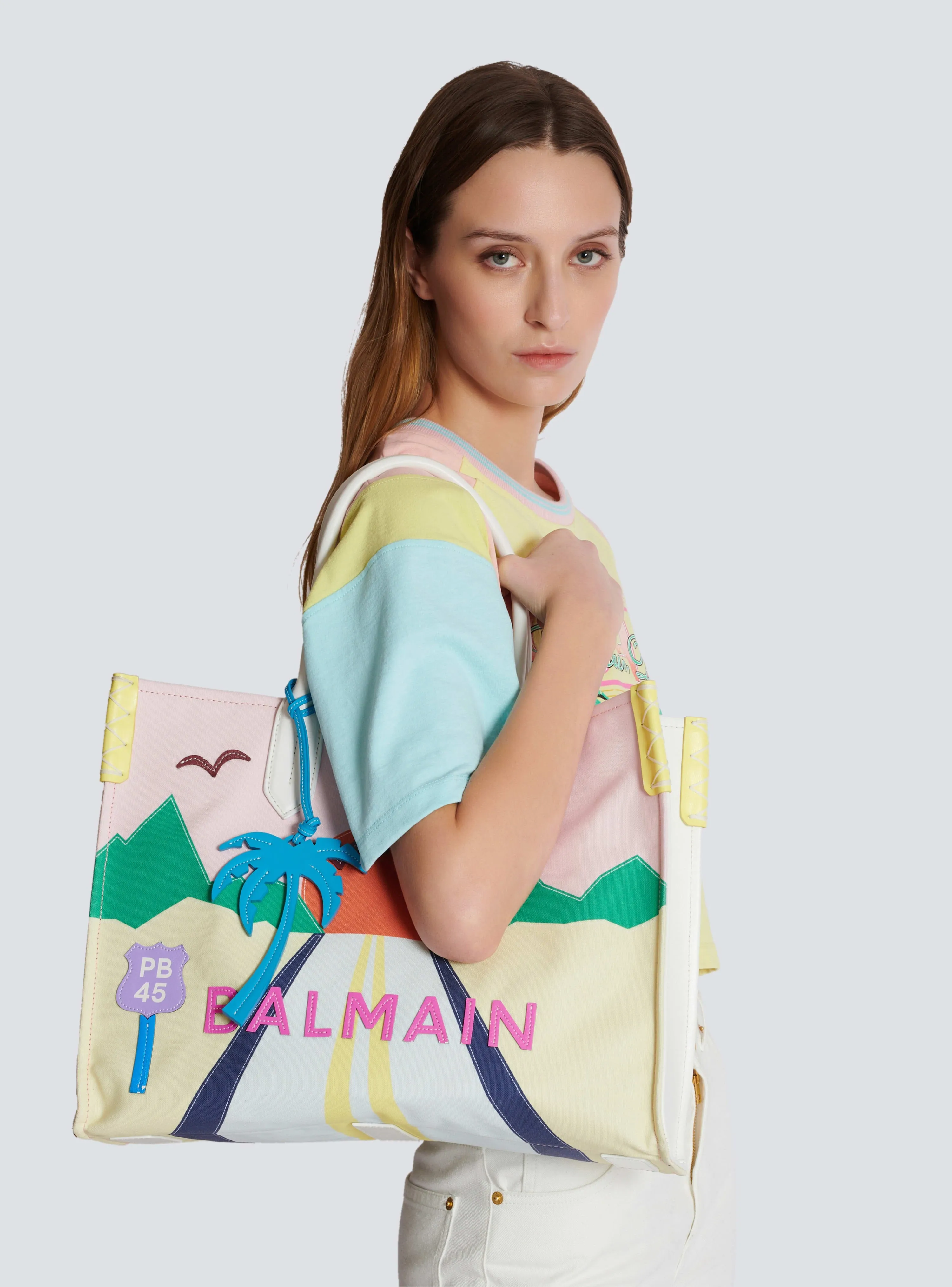 Balmain B-Army Shopper Med-Calf Patch Postcard in Multi