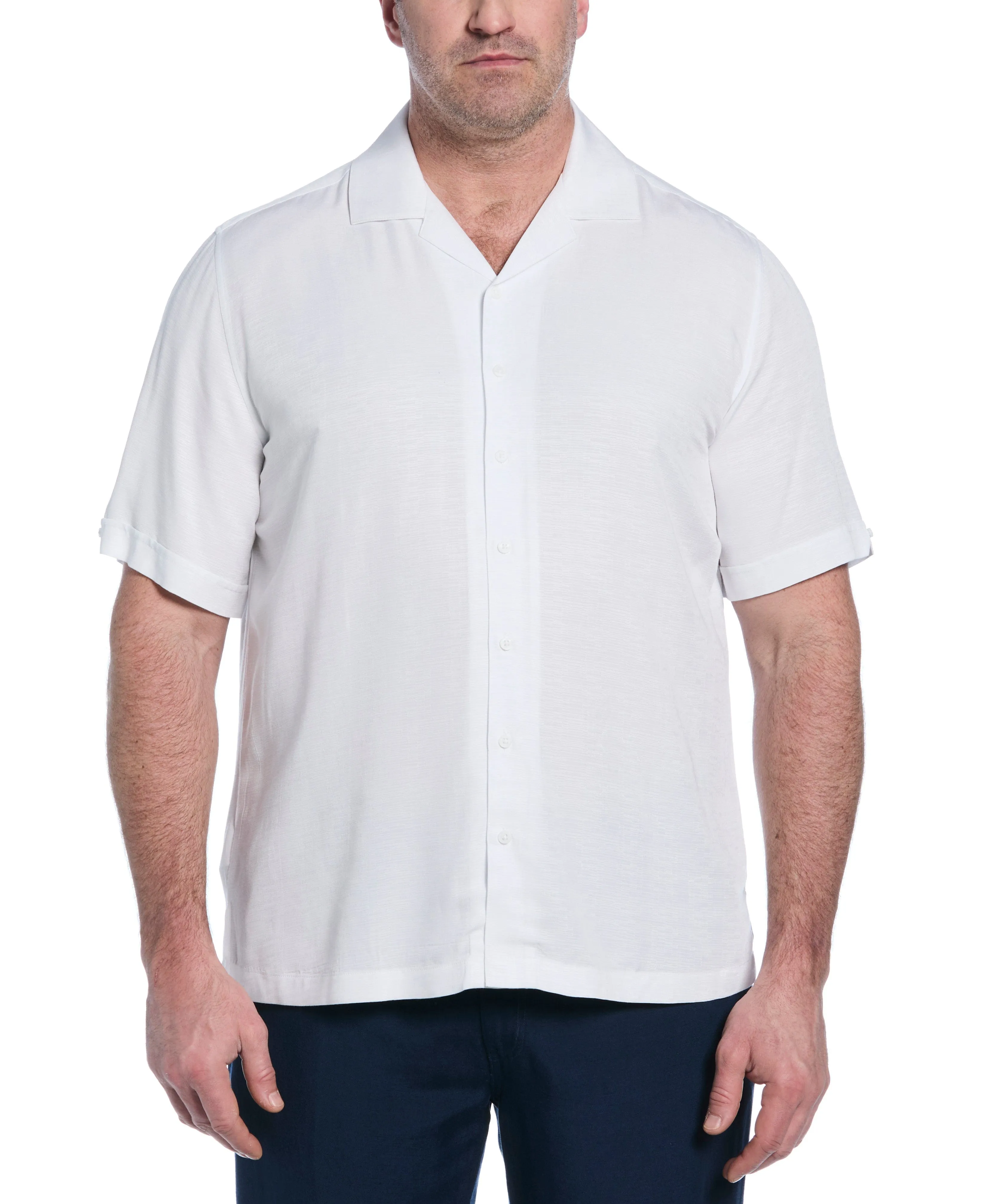 Big & Tall Solid Textured Cuban Collar Shirt