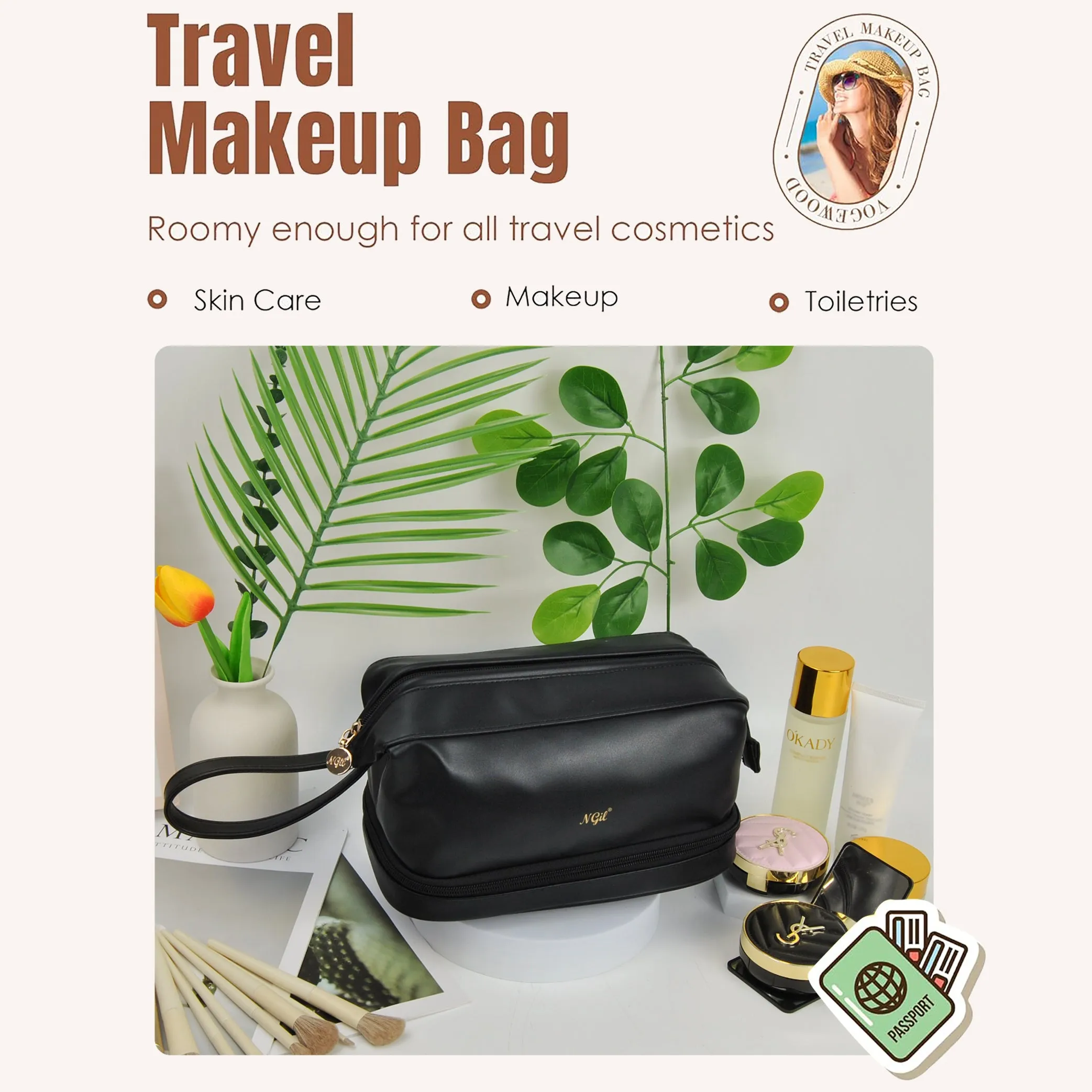 Black NGIL Faux Leather Cosmetic Bag
