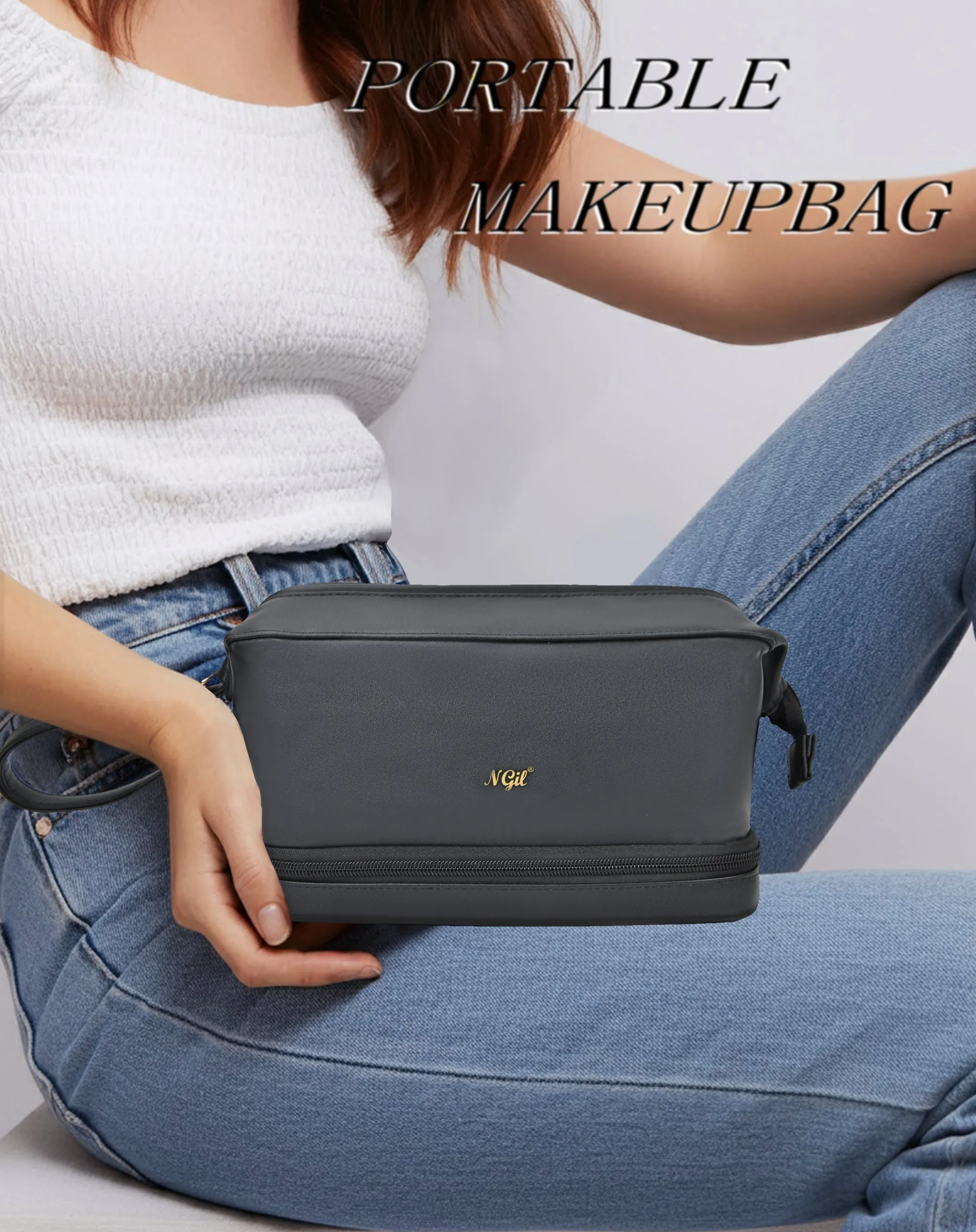 Black NGIL Faux Leather Cosmetic Bag